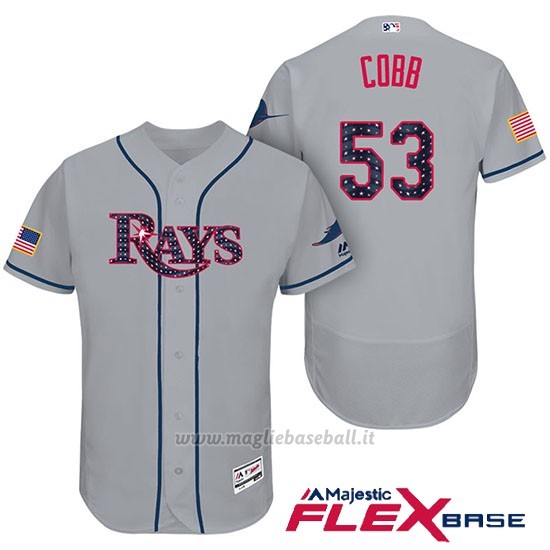 Maglia Baseball Uomo Tampa Bay Rays 2017 Estrellas y Rayas Alex Cobb Grigio Flex Base